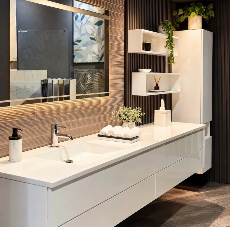 Stone, light, and shadow in a finished kitchen